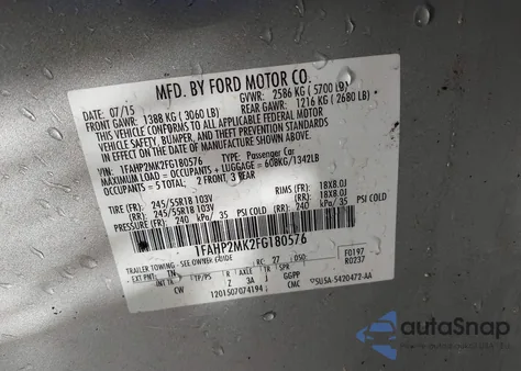 2015 Ford Police Interceptor from USA, damaged, VIN 1FAHP2MK2FG180576